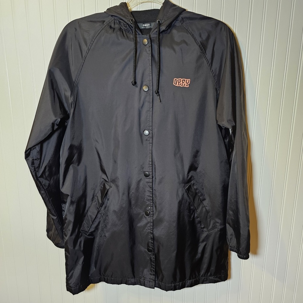 OBEY Propaganda Worldwide‎ Hooded Jacket Unisex S Black Fleece Lined Windbreaker